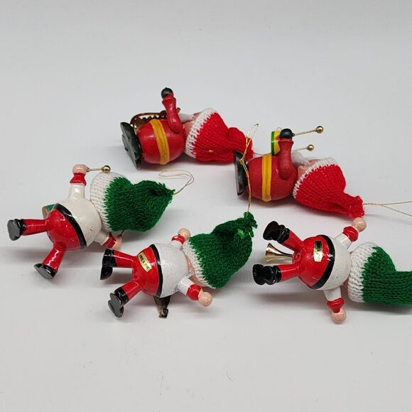 Vintage Wooden Christmas Ornaments Santa Musician Instruments Knit Hats - Picture 6 of 6